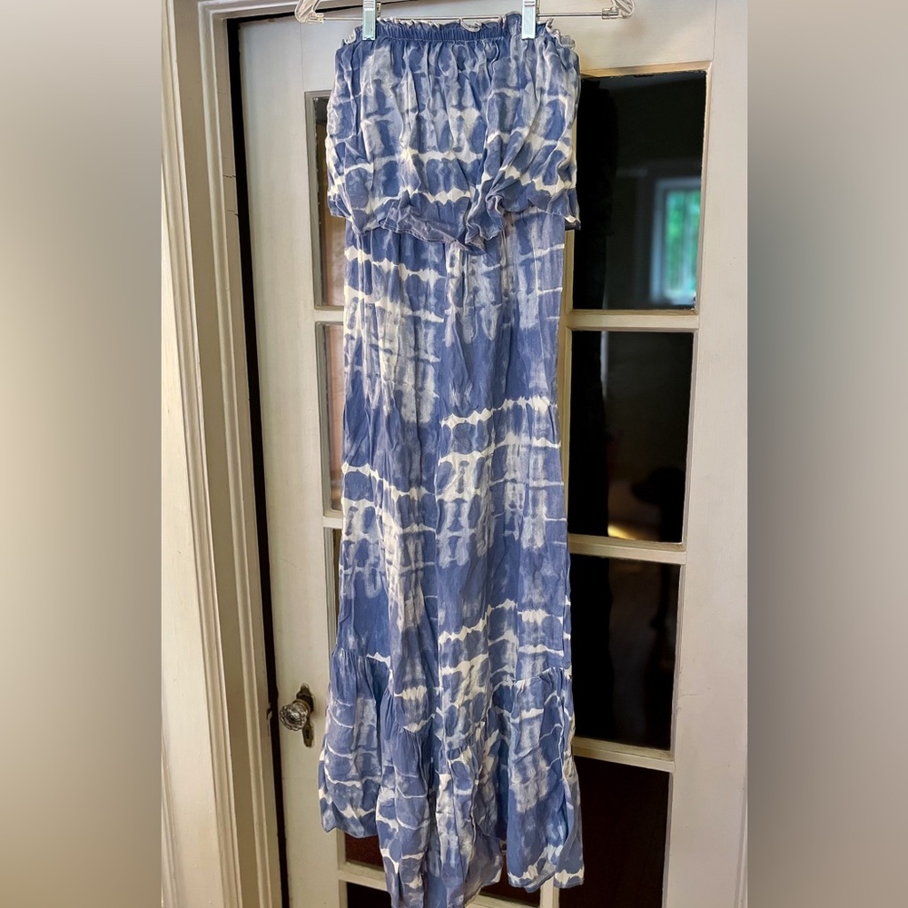 Blue Tie-Dye Jumpsuit Like New Sleeveless Boho Flowy Print Maxi Wide Leg Pant